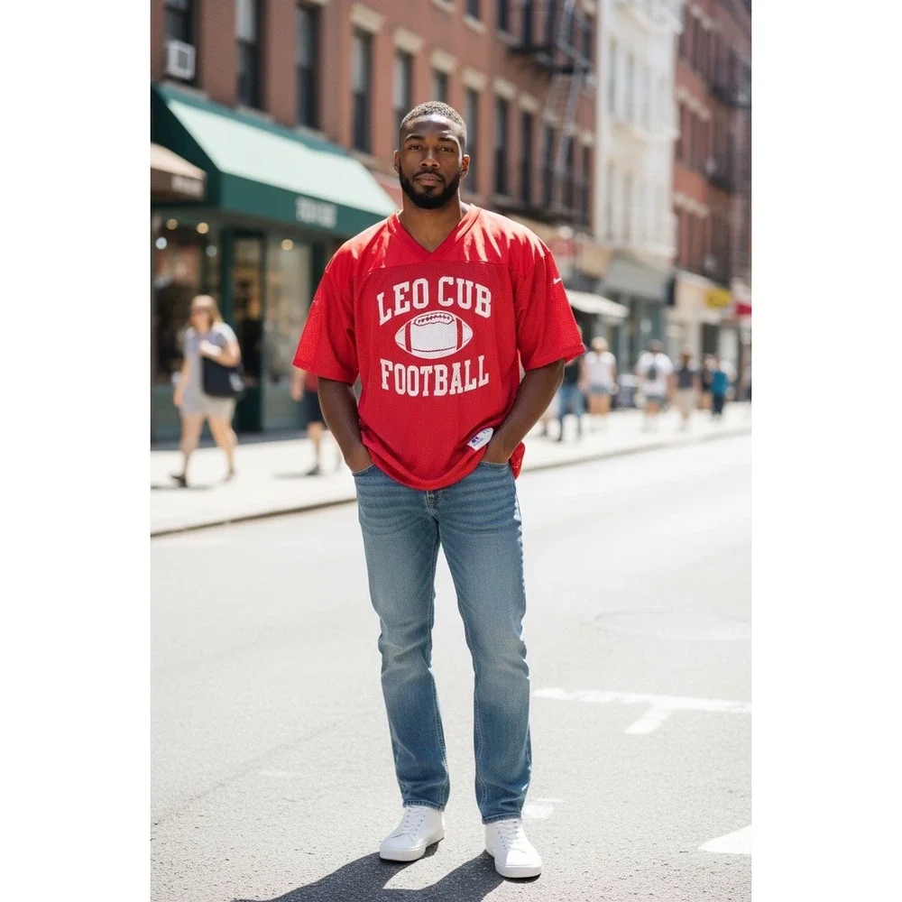 Russell Athletic Leo Cub Football Jersey Red Mesh V-Neck Mens XL Vintage Style